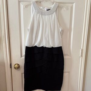 dressbarn White and Black Midi Dress